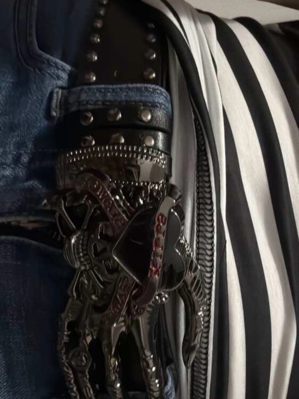 Studded Black Leather Belt Bag with Skull Emblem